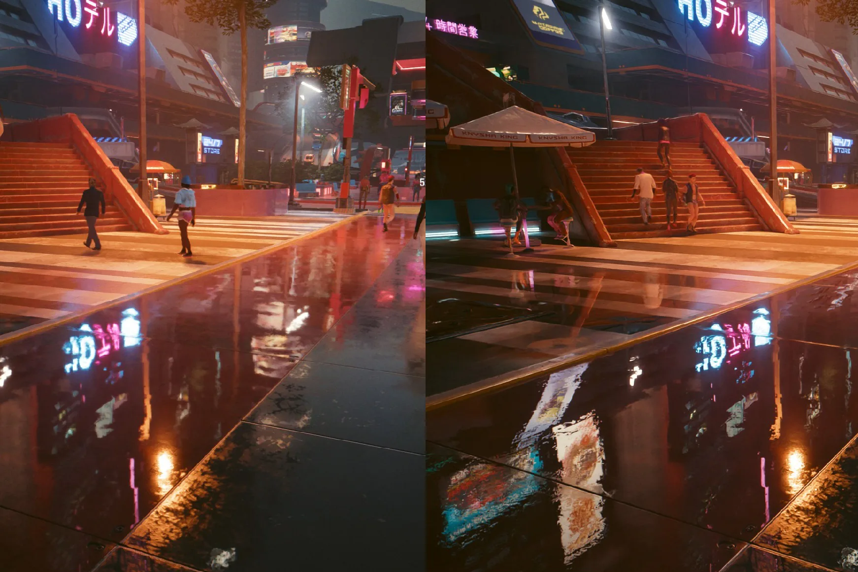 Cyberpunk 2077 ray tracing reflexos chão molhado PS5 Pro